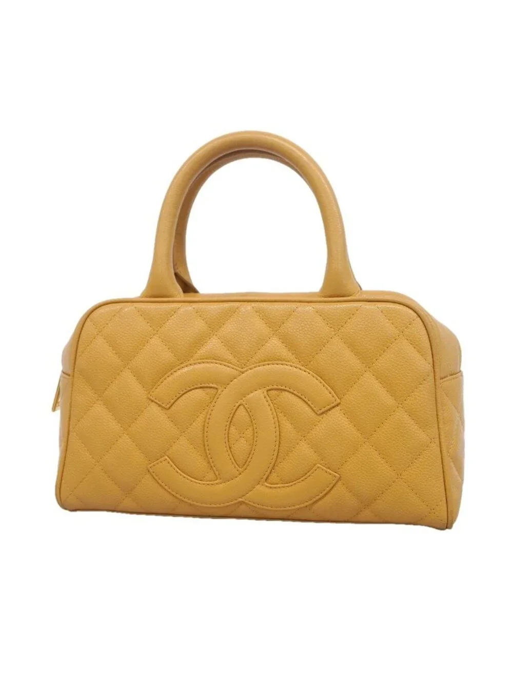 Chanel Handbag Quilted Caviar Leather Beige Gold
